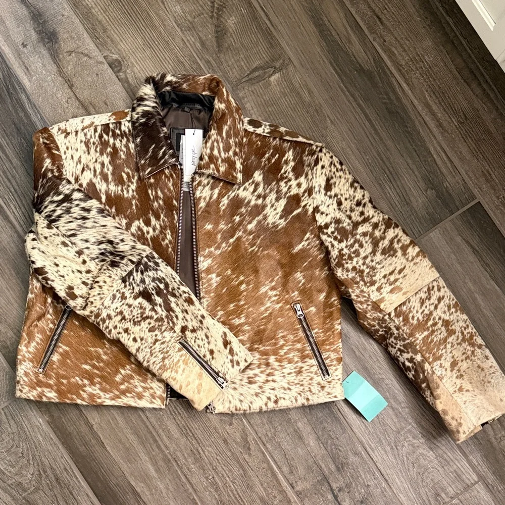 Nasty Gal Cow Hide leather Bomber Jacket - Picture 1 of 11